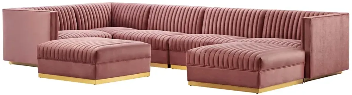 Sanguine 7-Piece Channel Tufted Performance Velvet Left-Facing Modular Sectional Sofa by Modway Dusty Rose