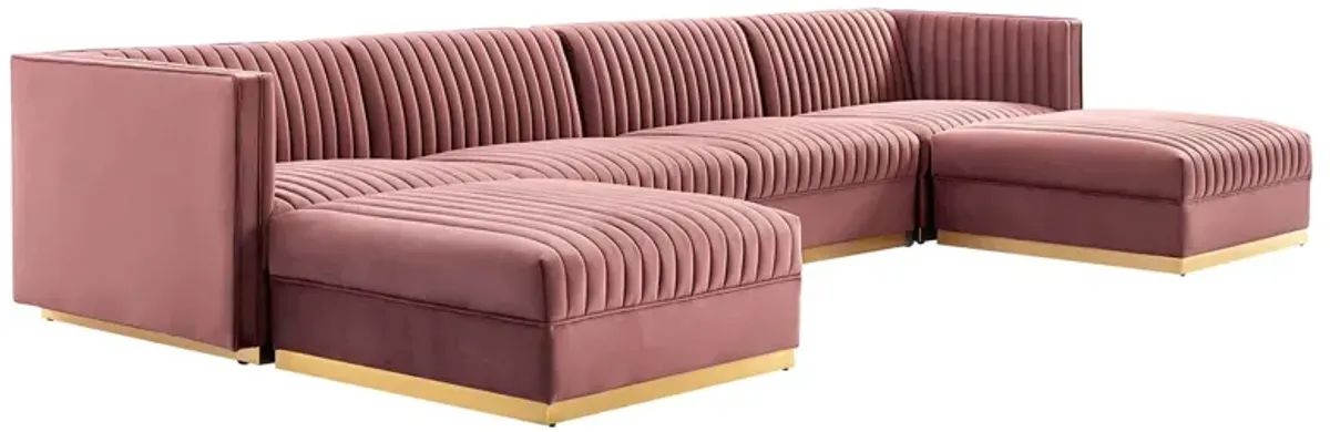 Sanguine 6-Piece Channel Tufted Performance Velvet Modular Sectional Sofa by Modway Dusty Rose