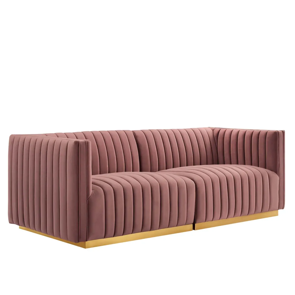 Conjure Channel Tufted Performance Velvet Loveseat by Modway Gold Dusty Rose