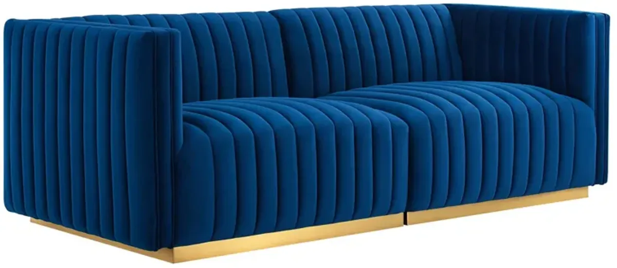Conjure Channel Tufted Performance Velvet Loveseat by Modway Gold Navy