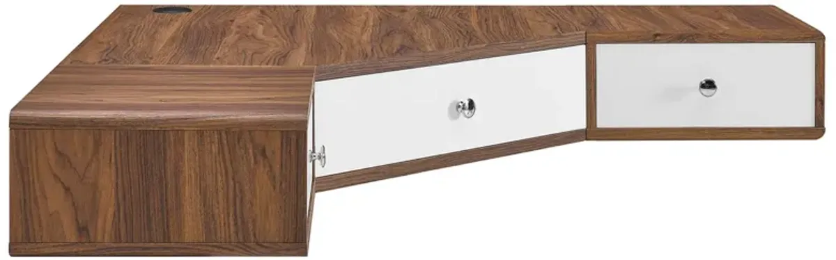 Transmit 47" Wall Mount Corner Walnut Office Desk by Modway Walnut White