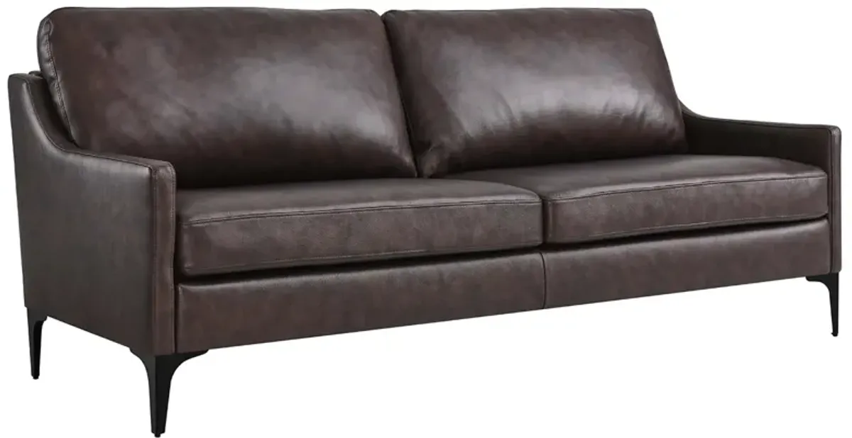 Corland Leather Sofa by Modway Brown