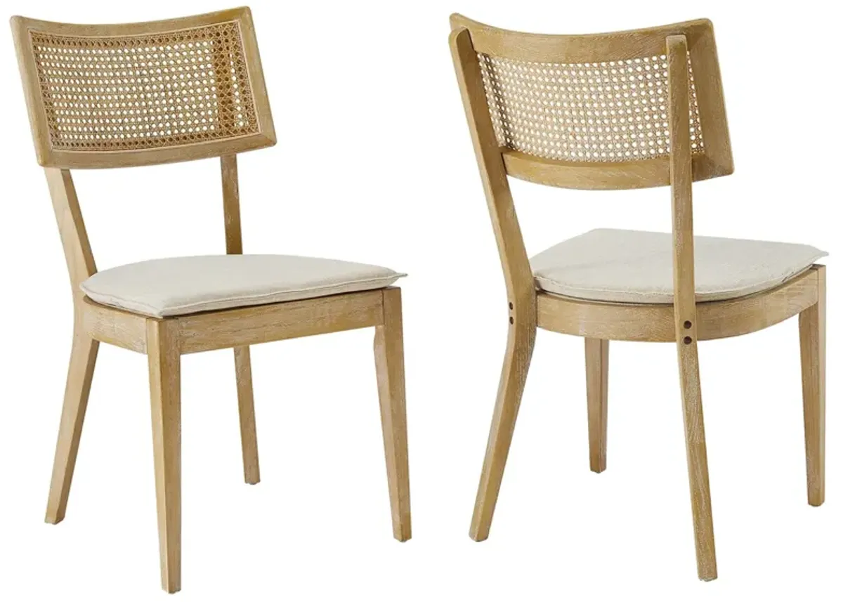Caledonia Fabric Upholstered Wood Dining Chair Set of 2 by Modway Natural White