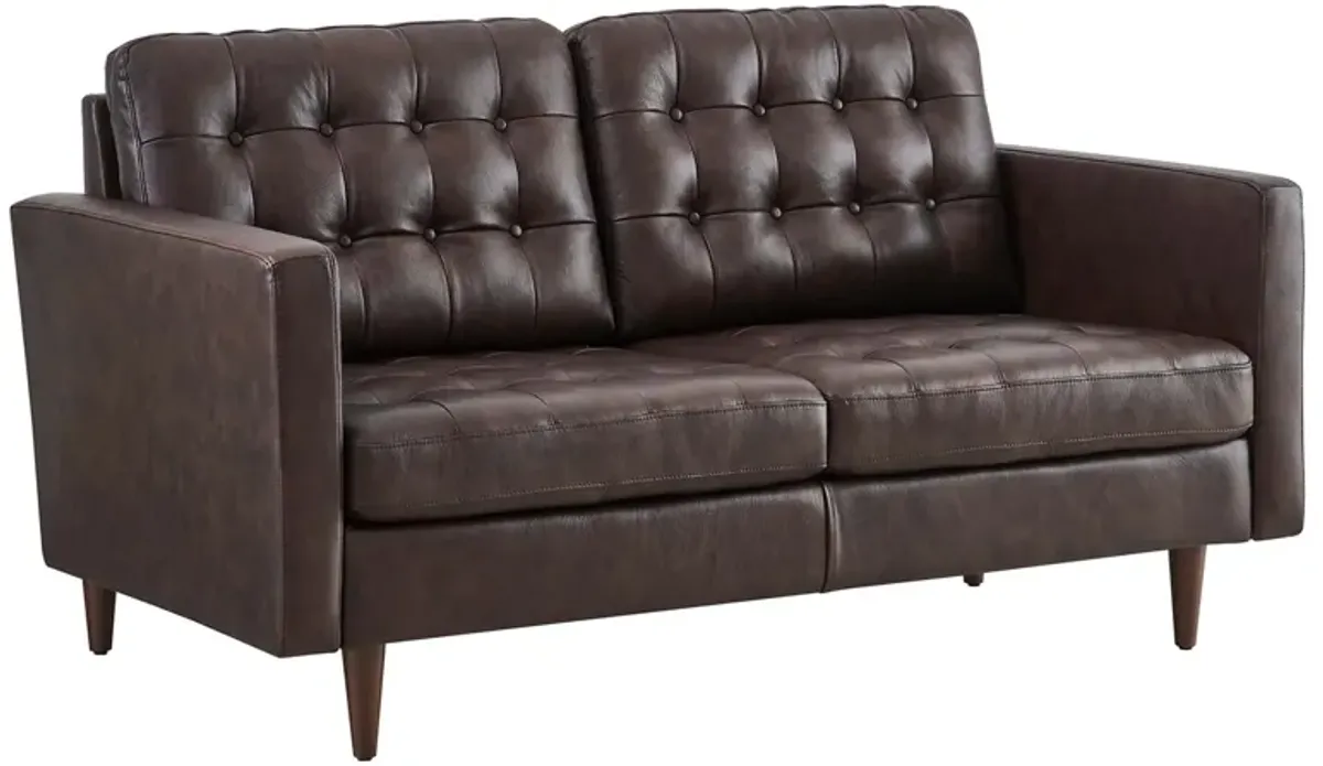 Exalt Tufted Leather Loveseat by Modway Brown