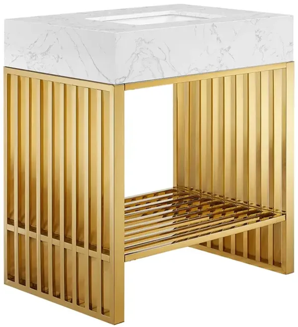 Gridiron Bathroom Vanity Basin Included by Modway 30" / White Gold