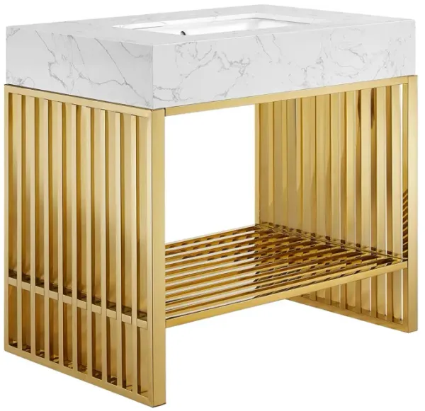 Gridiron Bathroom Vanity Basin Included by Modway 36" / White Gold