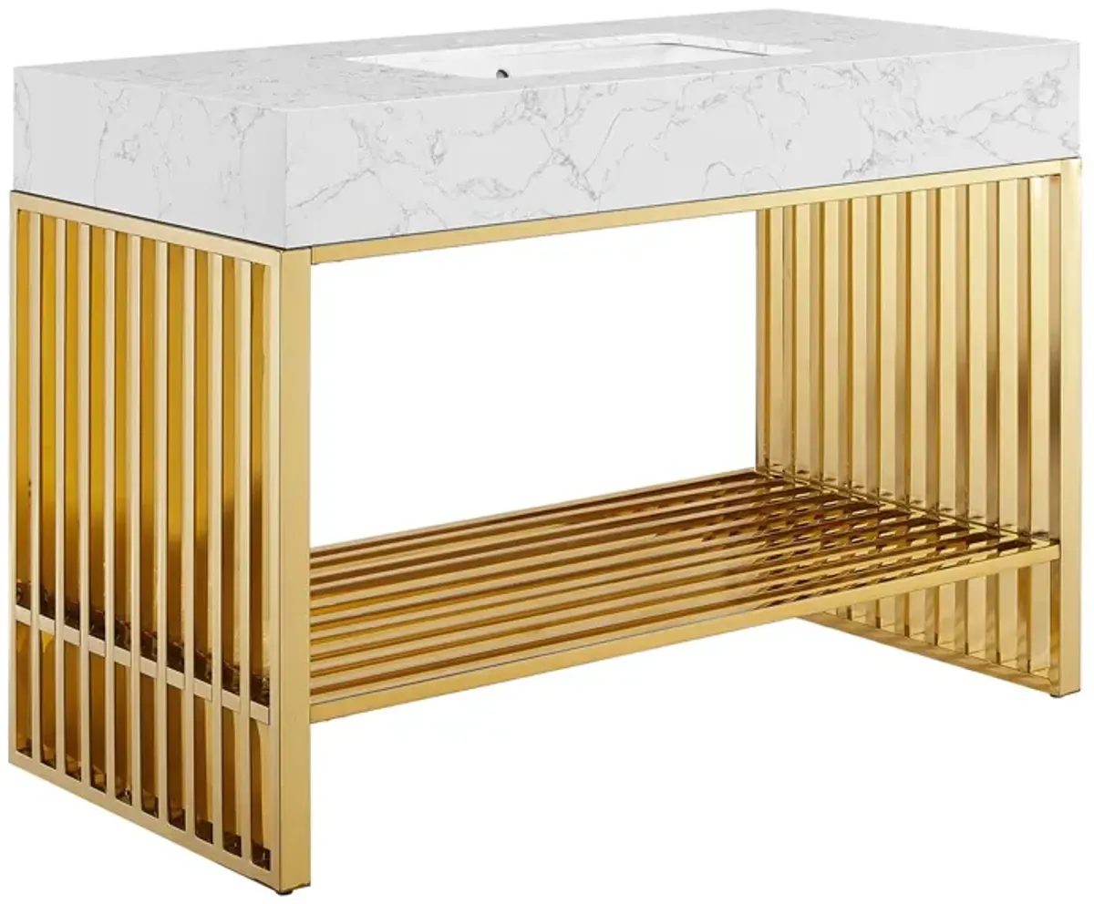 Gridiron Bathroom Vanity Basin Included by Modway 48" / White Gold