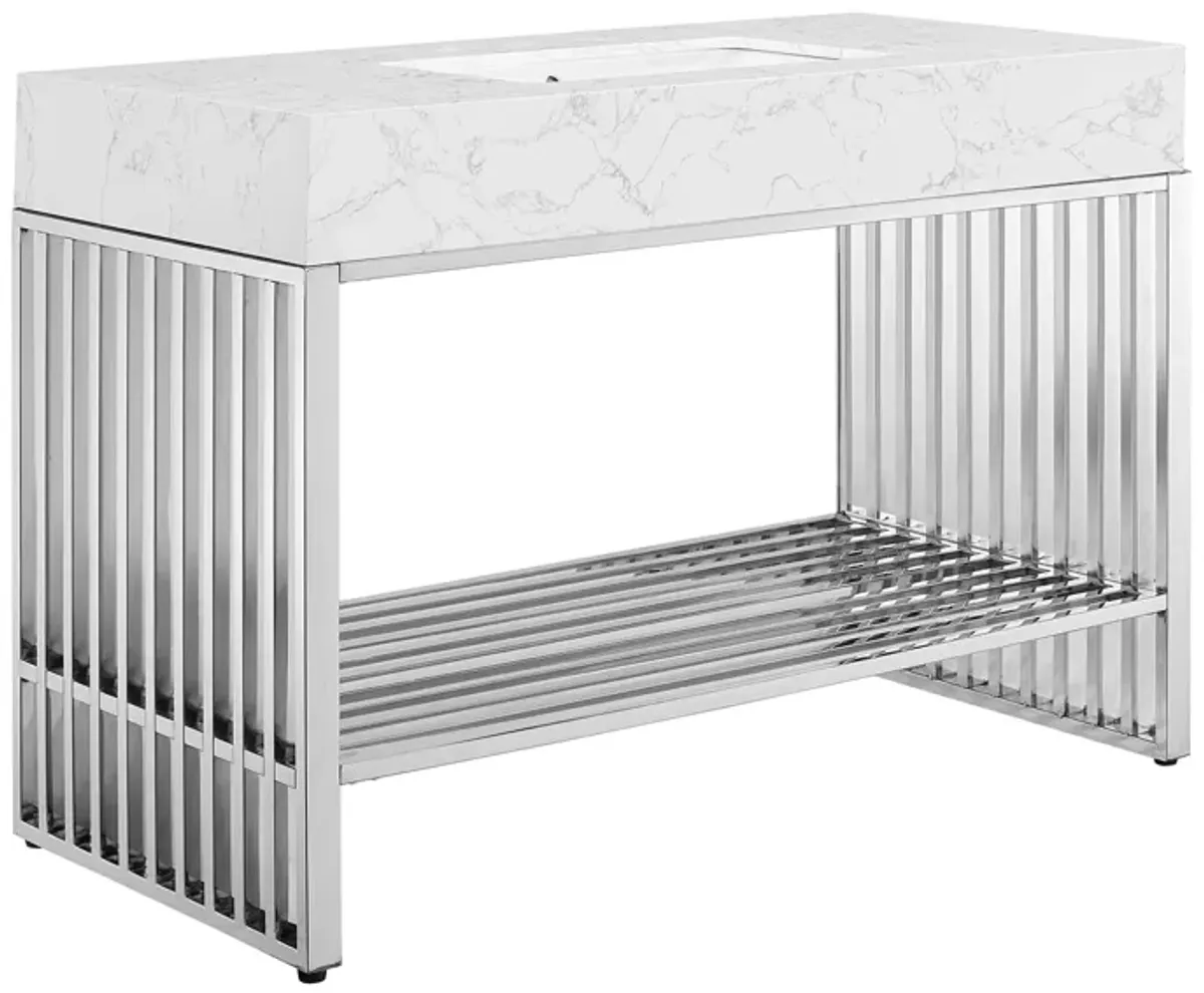 Gridiron Bathroom Vanity Basin Included by Modway 48" / White Silver