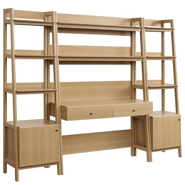 Bixby 3-Piece Wood Office Desk and Bookshelf by Modway Oak