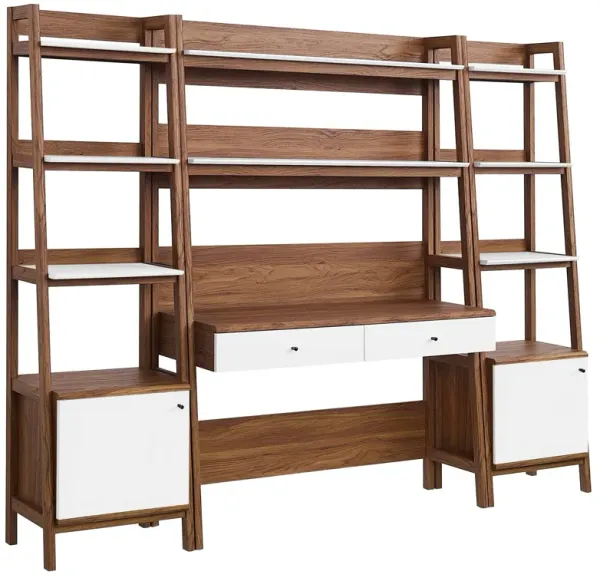 Bixby 3-Piece Wood Office Desk and Bookshelf by Modway Walnut White