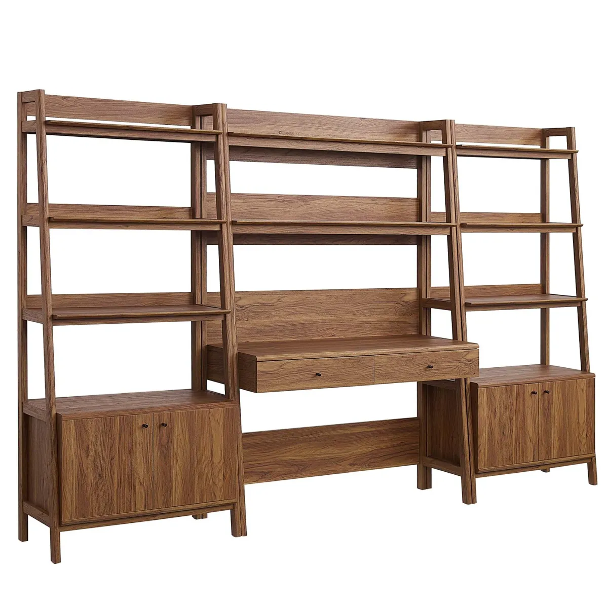 Bixby 3-Piece Wood Office Desk and Bookshelf by Modway Walnut White