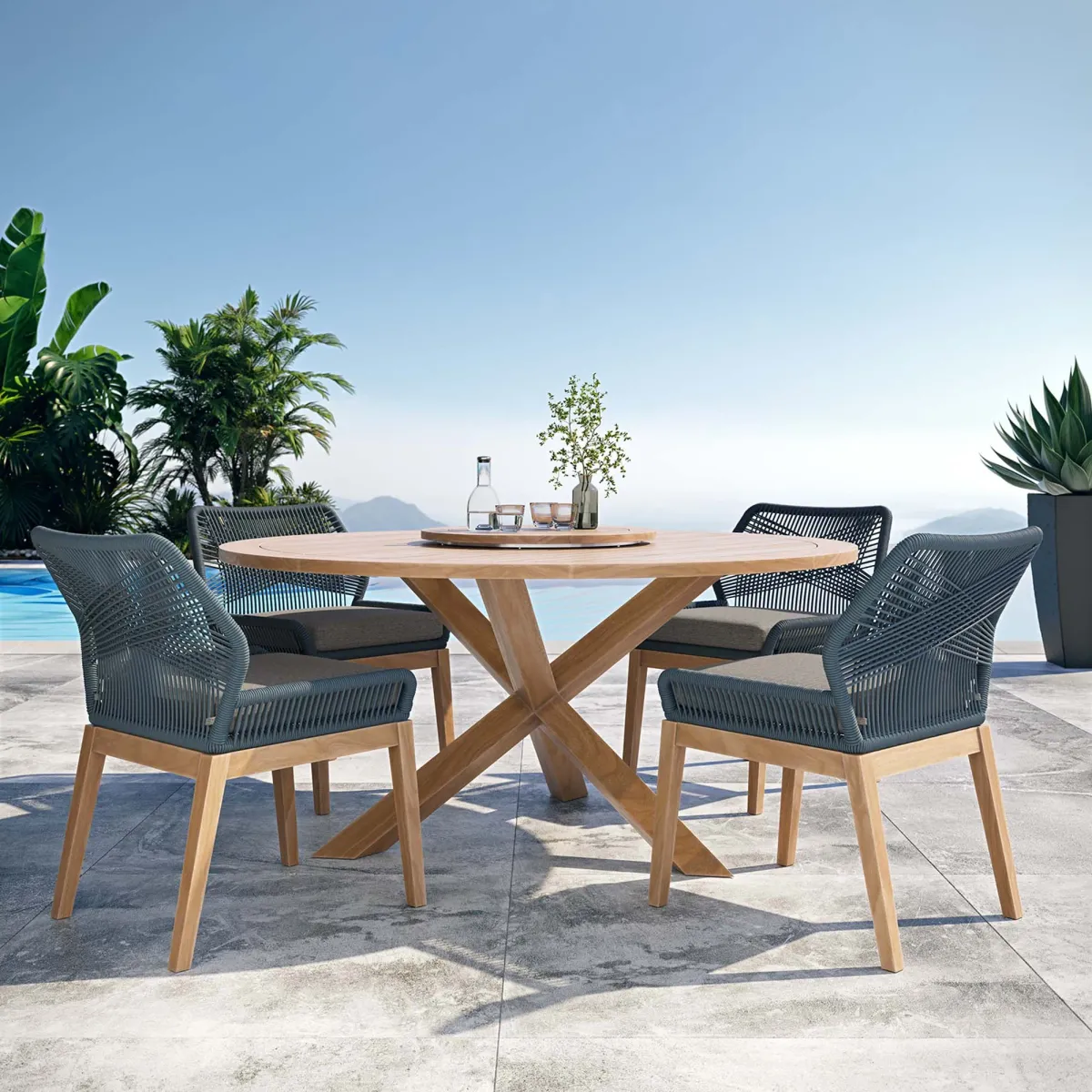 Wellspring 5-Piece Outdoor Patio Teak Wood Dining Set by Modway Blue Graphite
