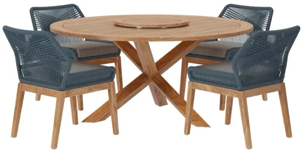 Wellspring 5-Piece Outdoor Patio Teak Wood Dining Set by Modway Blue Graphite