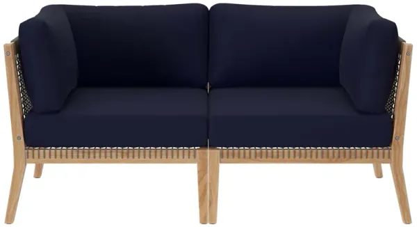 Clearwater Outdoor Patio Teak Wood Loveseat by Modway Gray Navy