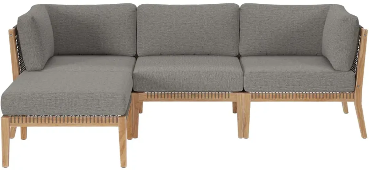 Clearwater Outdoor Patio Teak Wood 4-Piece Sectional Sofa by Modway Gray Navy
