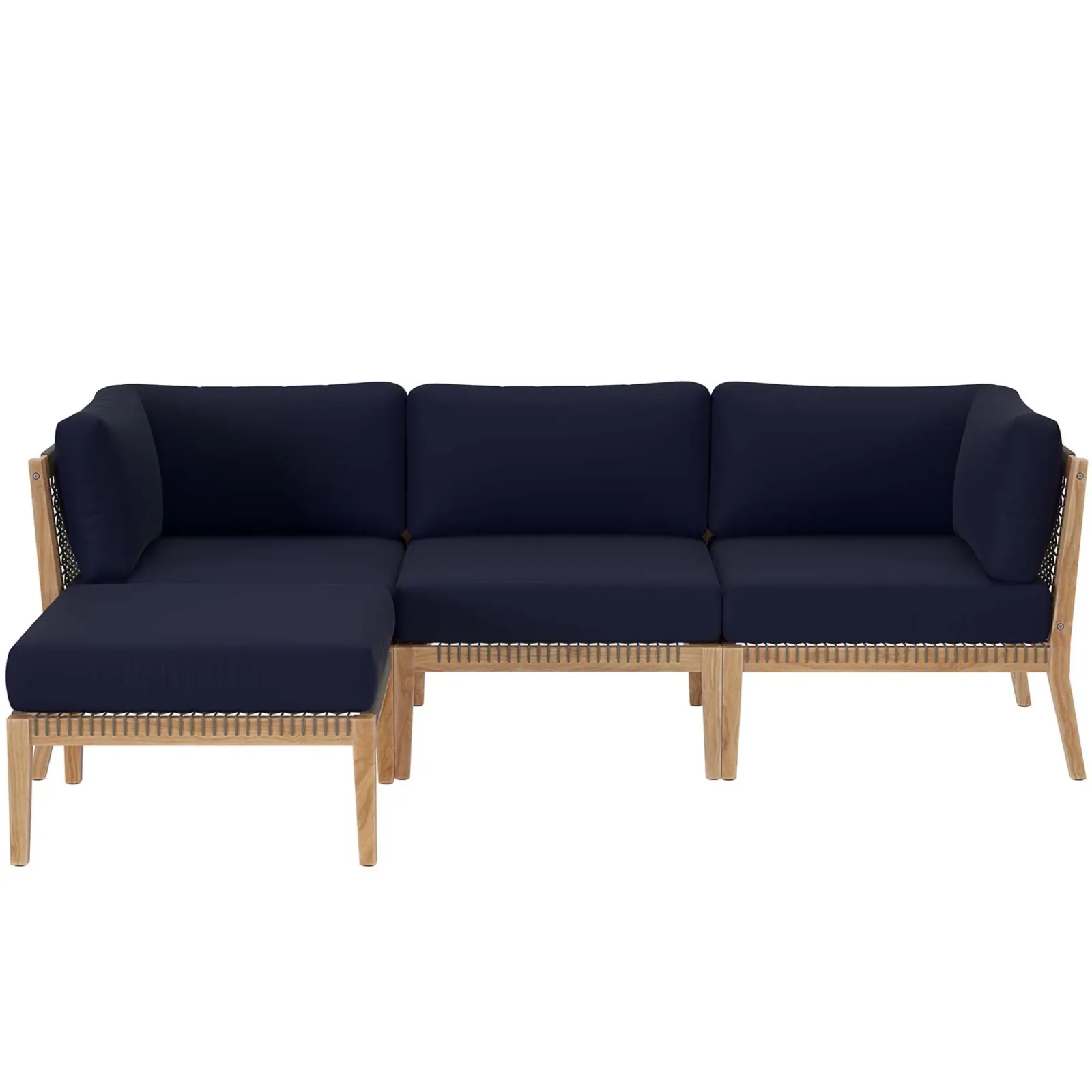 Clearwater Outdoor Patio Teak Wood 4-Piece Sectional Sofa by Modway (EEI-6121-GRY-NAV)