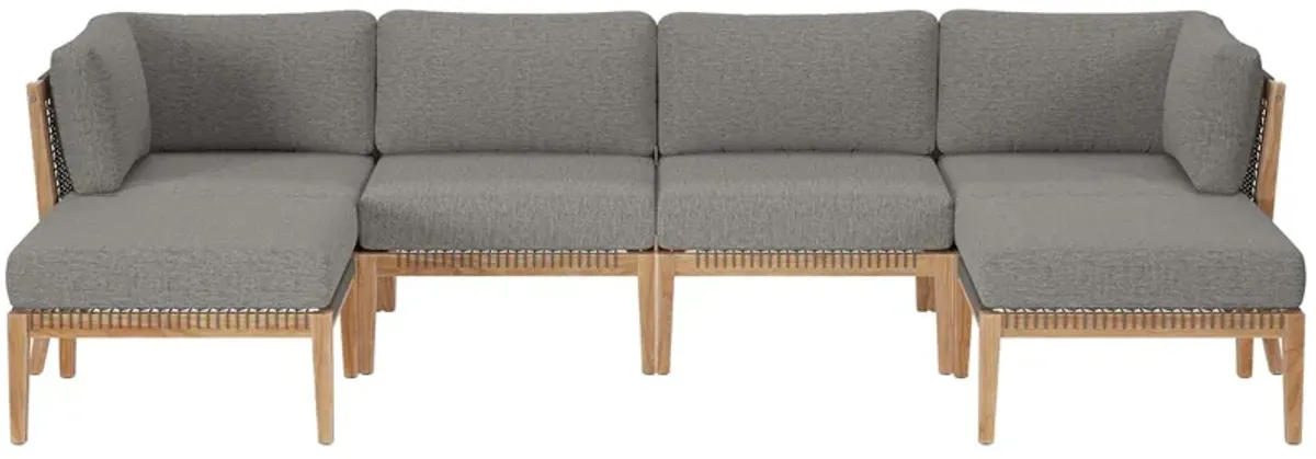 Clearwater Outdoor Patio Teak Wood 6-Piece Sectional Sofa by Modway Gray Light Brown