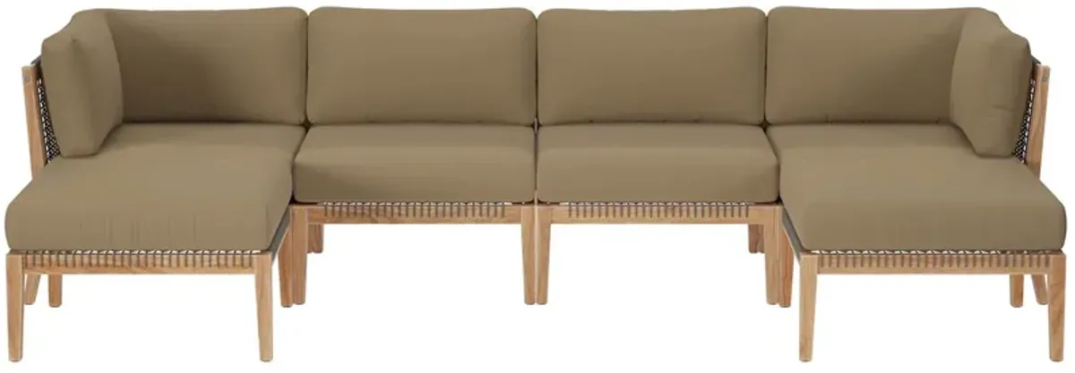 Clearwater Outdoor Patio Teak Wood 6-Piece Sectional Sofa by Modway Gray Light Brown