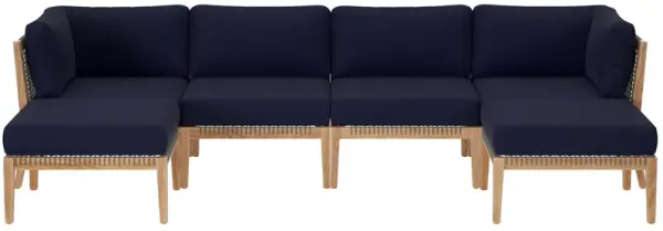 Clearwater Outdoor Patio Teak Wood 6-Piece Sectional Sofa by Modway Gray Navy