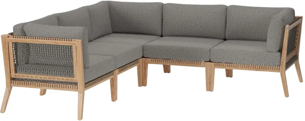 Clearwater Outdoor Patio Teak Wood 5-Piece Sectional Sofa by Modway Gray Navy