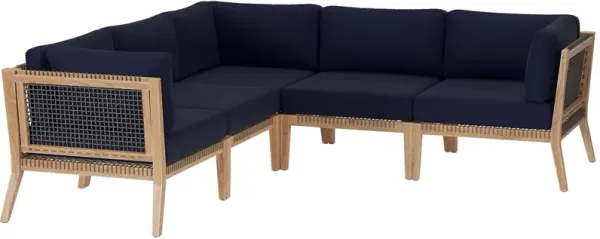 Clearwater Outdoor Patio Teak Wood 5-Piece Sectional Sofa by Modway Gray Navy
