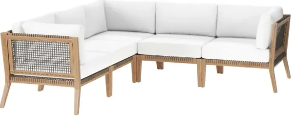 Clearwater Outdoor Patio Teak Wood 5-Piece Sectional Sofa by Modway Gray White