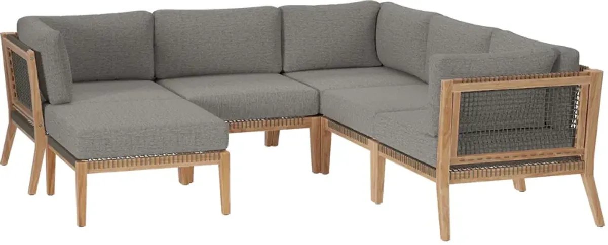 Clearwater Outdoor Patio Teak Wood 6-Piece Sectional Sofa by Modway Gray Light Brown