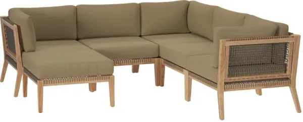 Clearwater Outdoor Patio Teak Wood 6-Piece Sectional Sofa by Modway Gray Light Brown