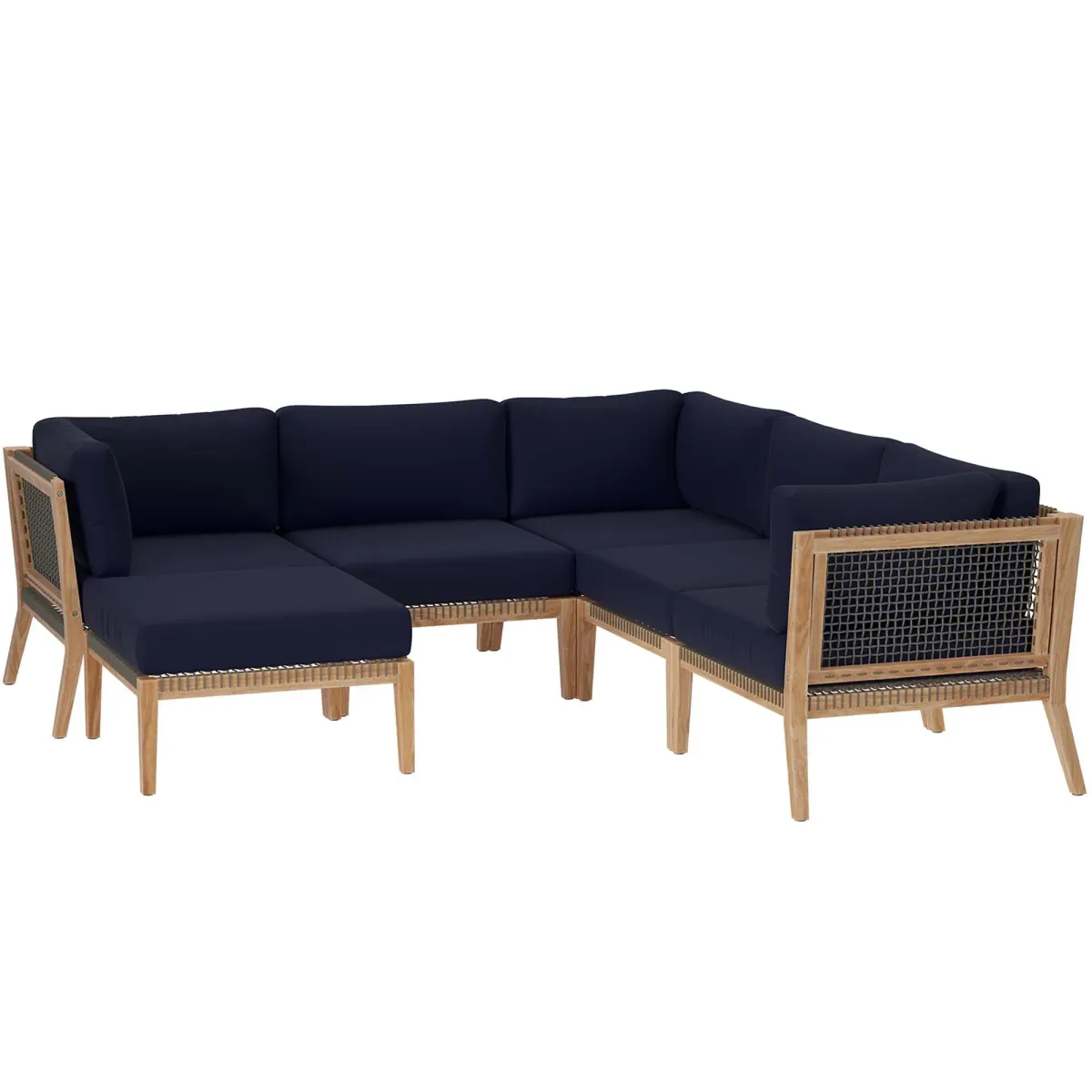 Clearwater Outdoor Patio Teak Wood 6-Piece Sectional Sofa by Modway Gray Navy
