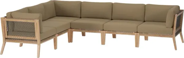 Clearwater Outdoor Patio Teak Wood 6-Piece Sectional Sofa by Modway Gray Light Brown