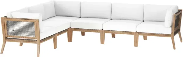 Clearwater Outdoor Patio Teak Wood 6-Piece Sectional Sofa by Modway Gray White