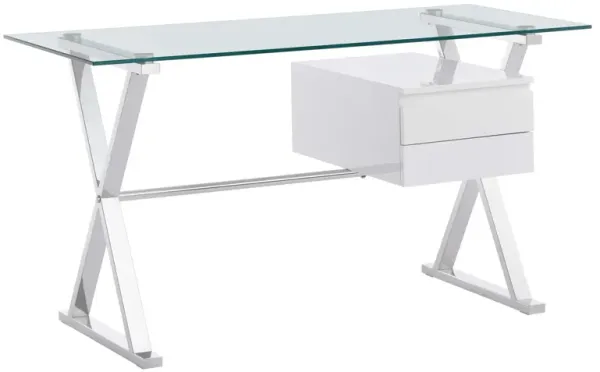Sector 56" Glass Top Glass Office Desk by Modway White