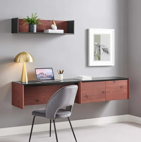 Kinetic 38" Wall-Mount Office Desk With Cabinet and Shelf by Modway