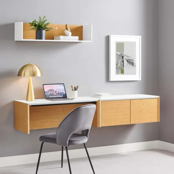 Kinetic 38" Wall-Mount Office Desk With Cabinet and Shelf by Modway