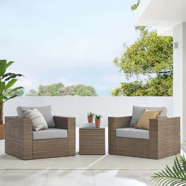Convene Outdoor Patio Outdoor Patio 3-Piece Furniture Set by Modway Cappuccino White