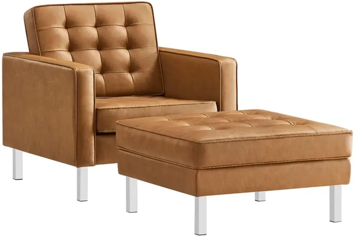 Loft Tufted Vegan Leather Armchair and Ottoman Set by Modway Silver Tan