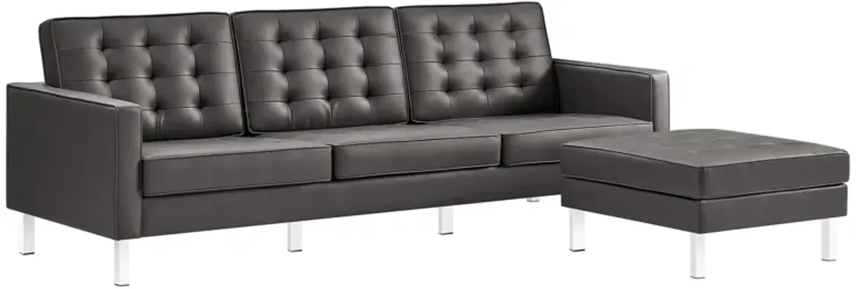 Loft  Tufted Vegan Leather Sofa and Ottoman Set Silver Gray