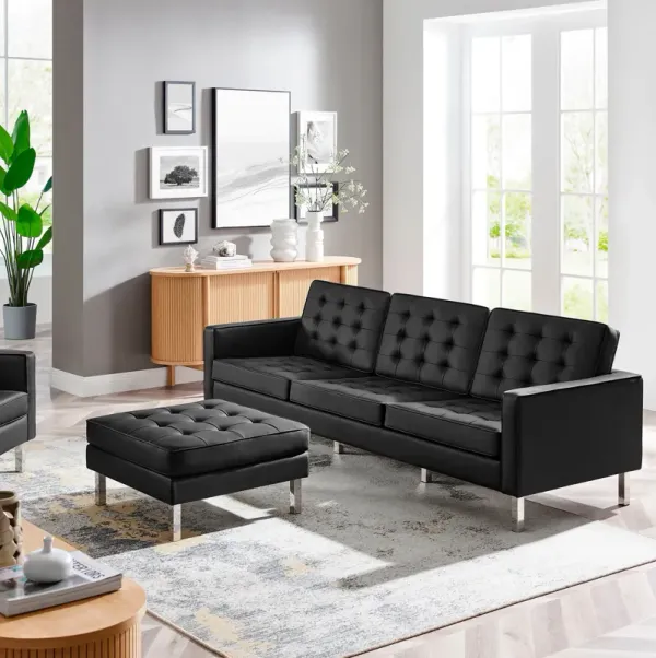 Loft Tufted Vegan Leather Sofa and Ottoman Set by Modway Silver White