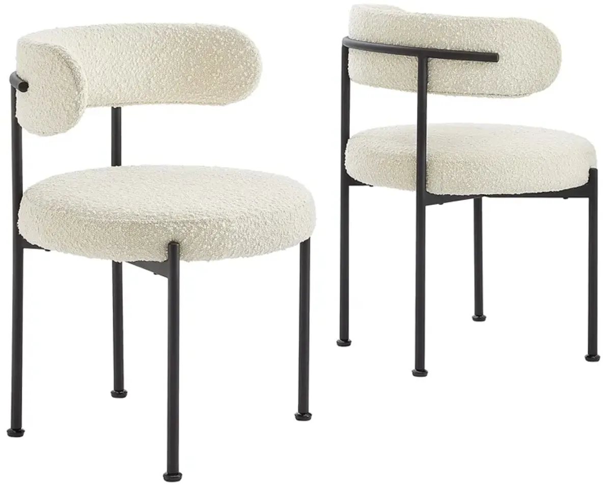Albie Boucle Fabric Dining Chairs - Set of 2 by Modway Ivory Black
