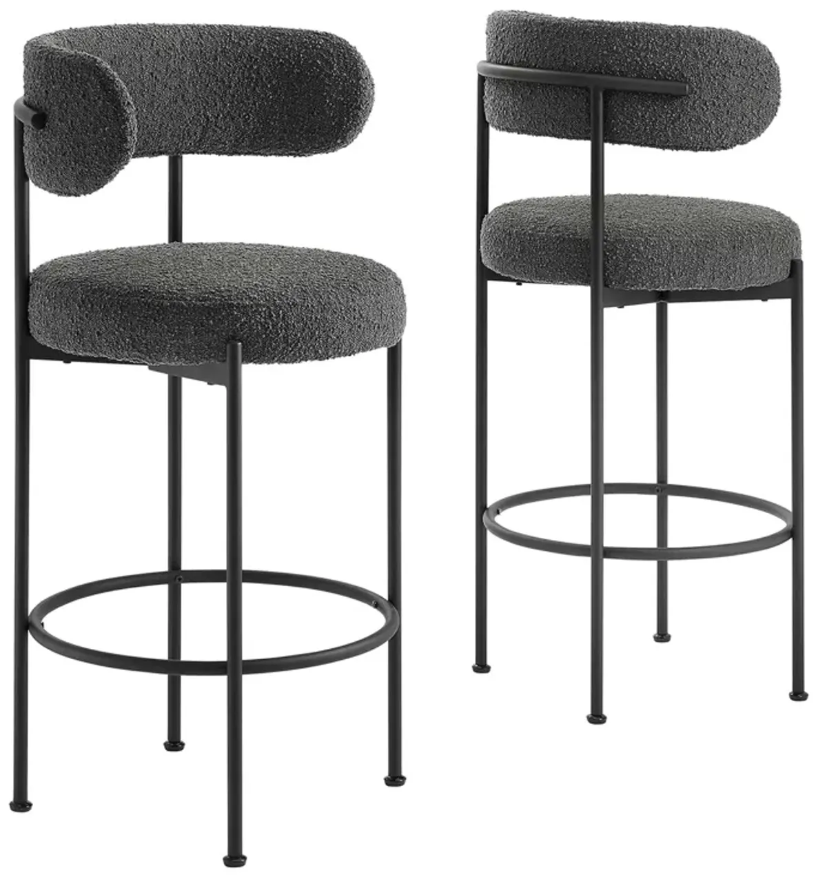 Albie Boucle Fabric Bar Stools - Set of 2 by Modway Ivory Black