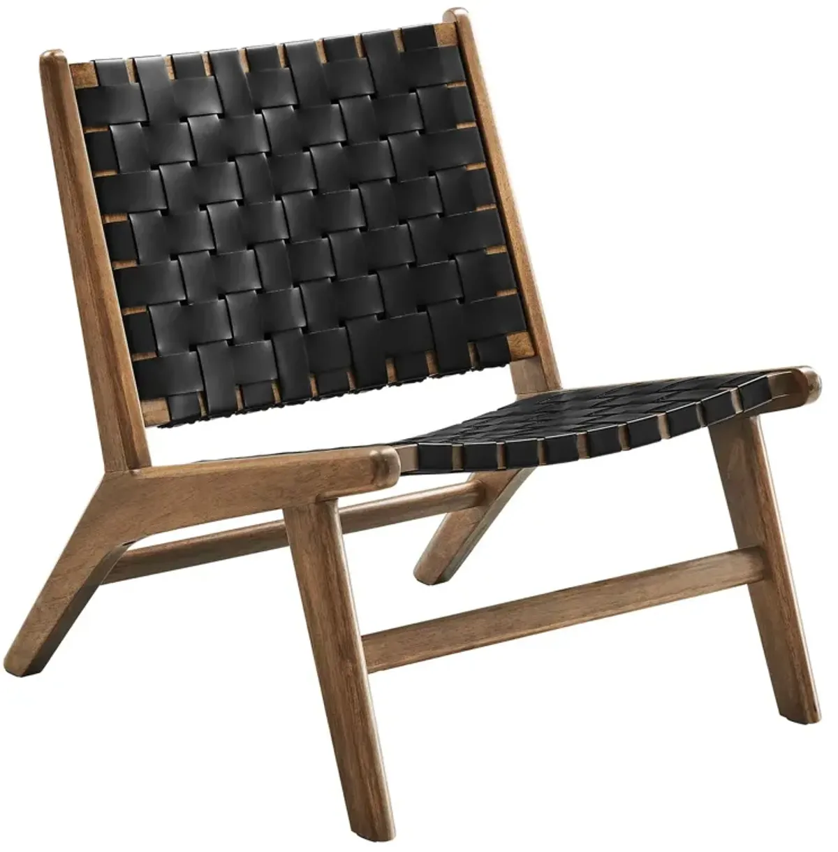 Saoirse Faux Leather Wood Accent Lounge Chair by Modway Walnut Black