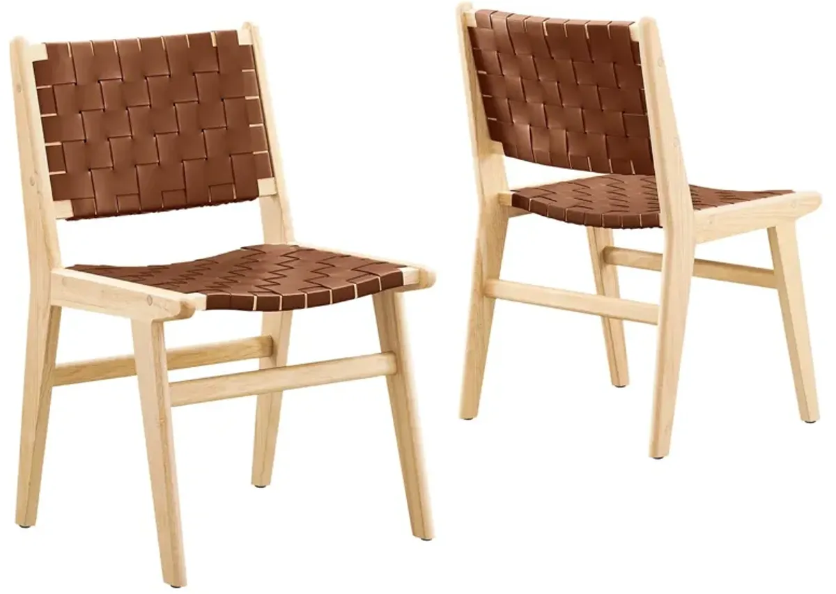 Saoirse Faux Leather Wood Dining Side Chair - Set of 2 by Modway Natural Brown