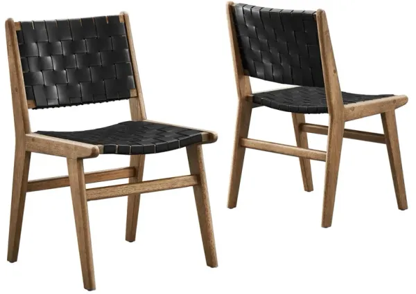 Saoirse Faux Leather Wood Dining Side Chair - Set of 2 by Modway Walnut Black