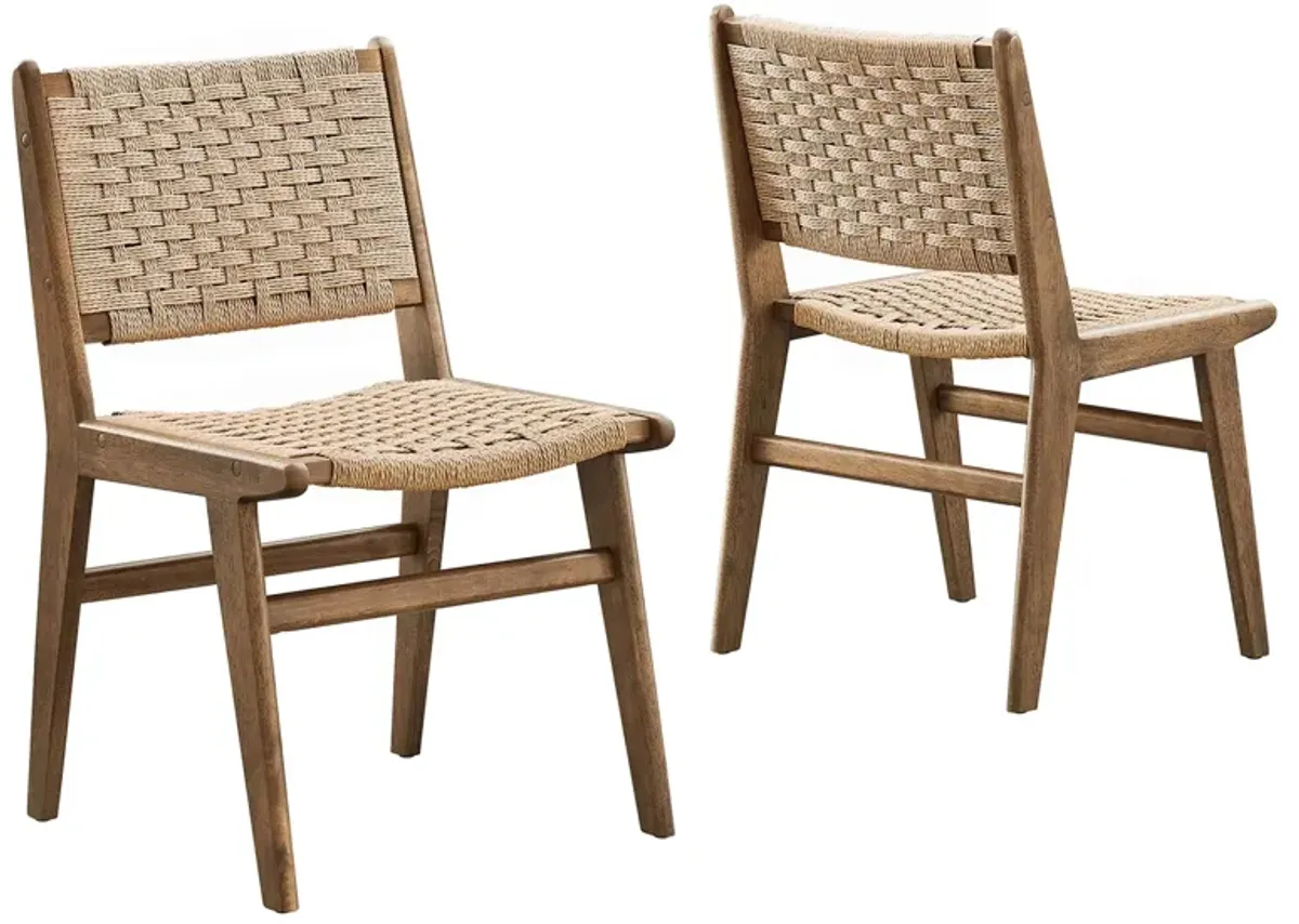 Saoirse Woven Rope Wood Dining Side Chair - Set of 2 by Modway Walnut Natural