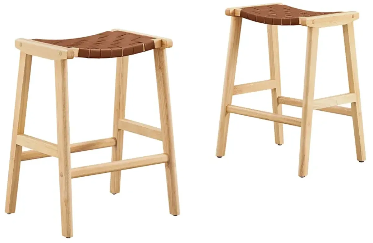 Saoirse Faux Leather Wood Counter Stool - Set of 2 by Modway Natural Brown