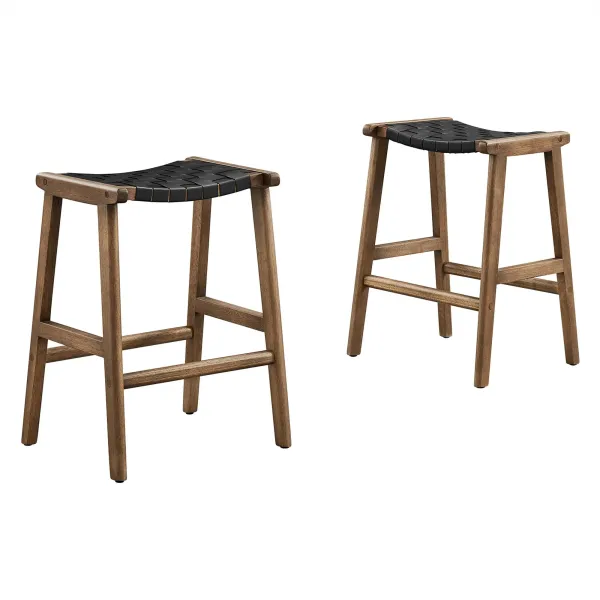 Saoirse Faux Leather Wood Counter Stool - Set of 2 by Modway Walnut Black