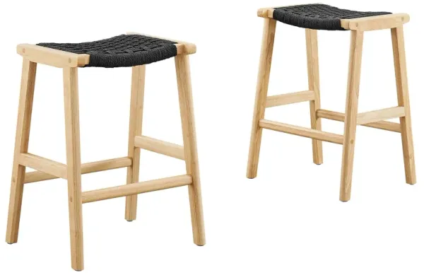 Saoirse Woven Rope Wood Counter Stool - Set of 2 by Modway Natural Black