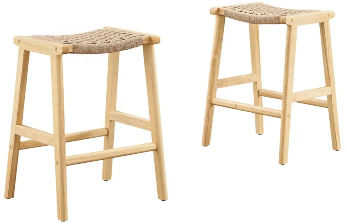Saoirse Woven Rope Wood Counter Stool - Set of 2 by Modway Natural Natural