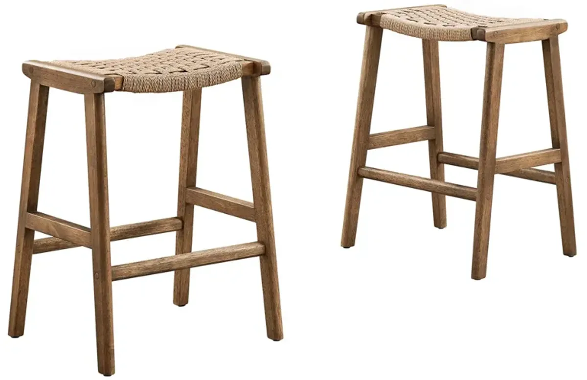 Saoirse Woven Rope Wood Counter Stool - Set of 2 by Modway Walnut Natural