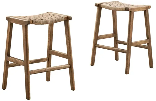 Saoirse Woven Rope Wood Counter Stool - Set of 2 by Modway Walnut Natural